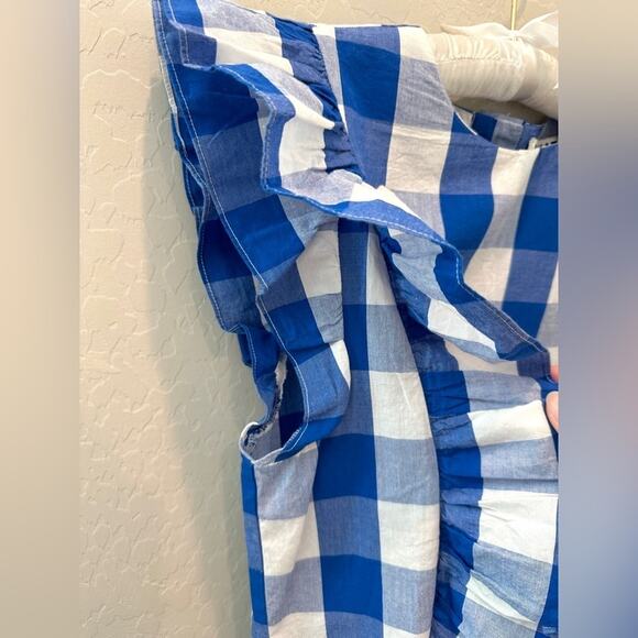 ANTHROPOLOGIE WHIT TWO | Blue Gingham Ruffle Sleeve Button Back Blouse Top | XS - Picture 5 of 8